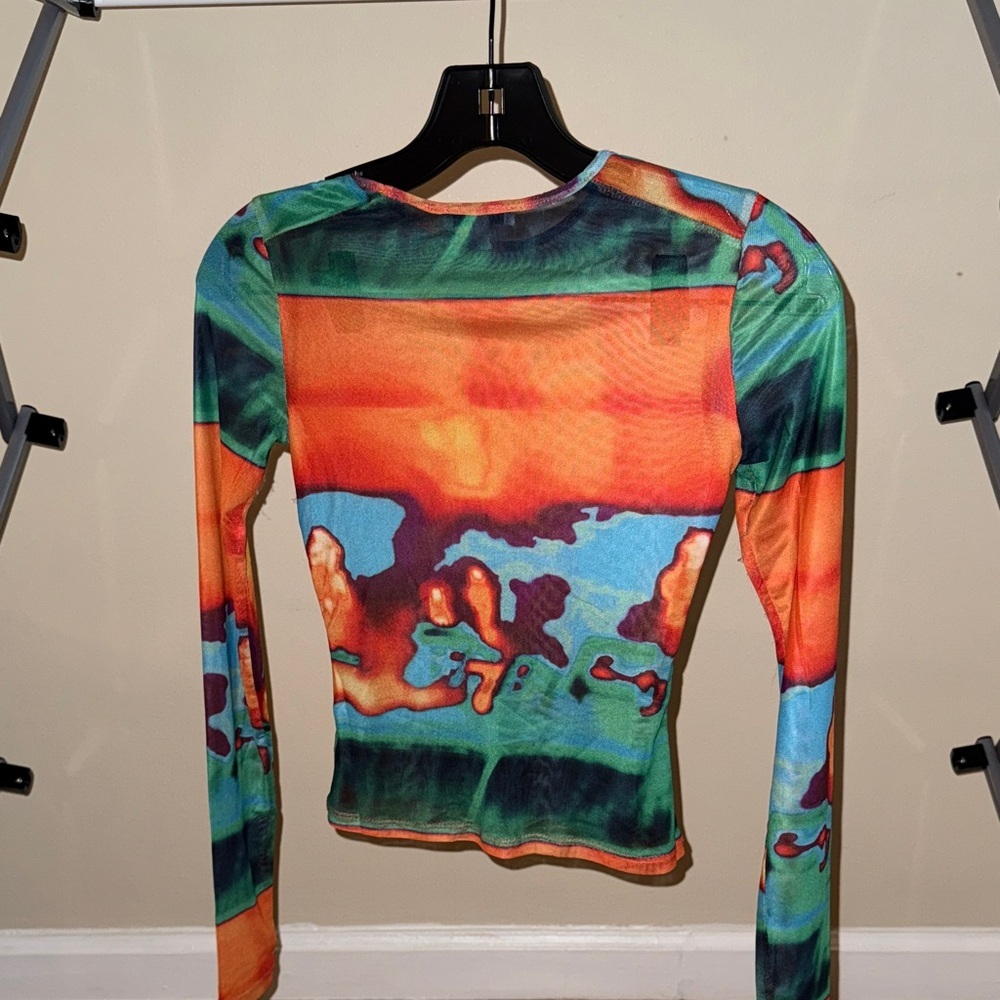 Miaou Multicolor Abstract Long Sleeve Sheer Top - Picture 2 of 2